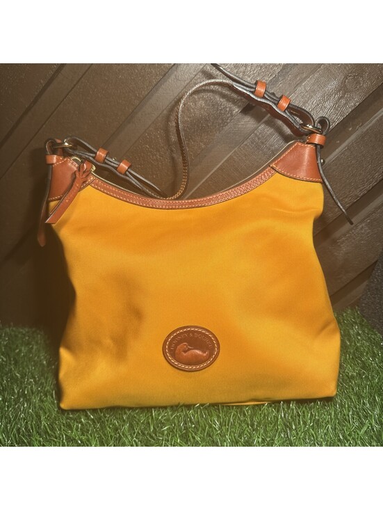 Dooney & Bourke Handbags - Dooney & Bourke Nylon Large Erica Hobo Shoulder Bag Mustard Yellow Red Lining